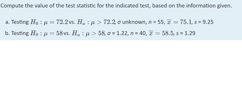 Solved Compute The Value Of The Test Statistic For The In Chegg Com