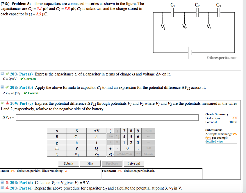 Solved 7 Problem 5 Three Capacitors Are Connected In Chegg Com