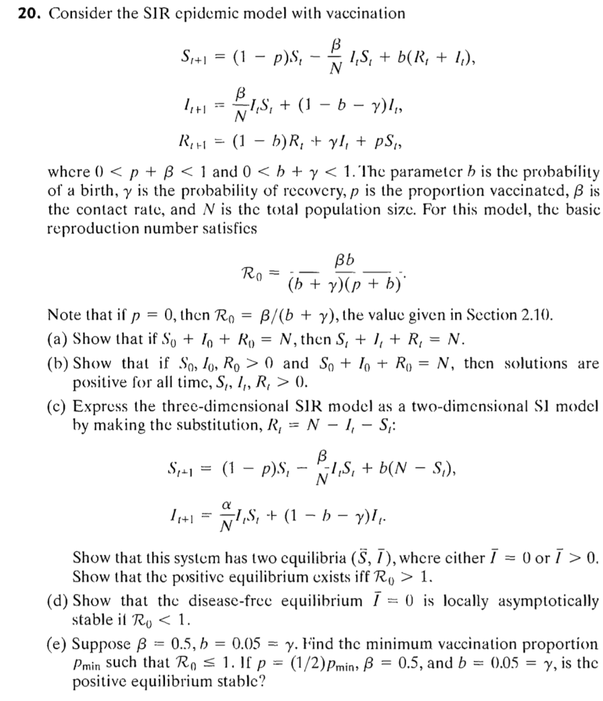 Consider The Sir Cpidemic Model With Vaccinati Chegg Com