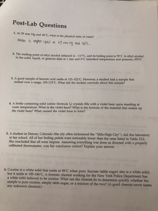 Solved Post-Lab Questions 1. At 59 mm Hg and 40 C, what is | Chegg.com