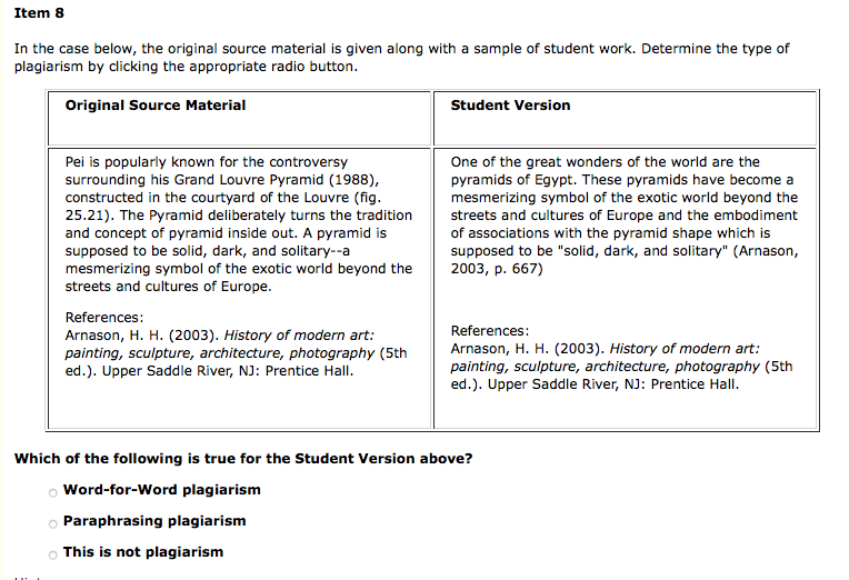 edu/plagiarismTostGR.php Item 1 In the case below