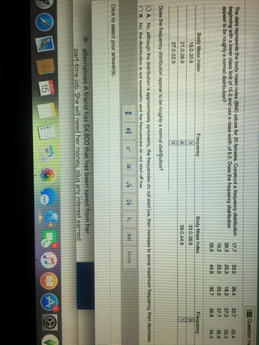 Solved The Data Represent The Body Mass Index Bmi Value Chegg Com