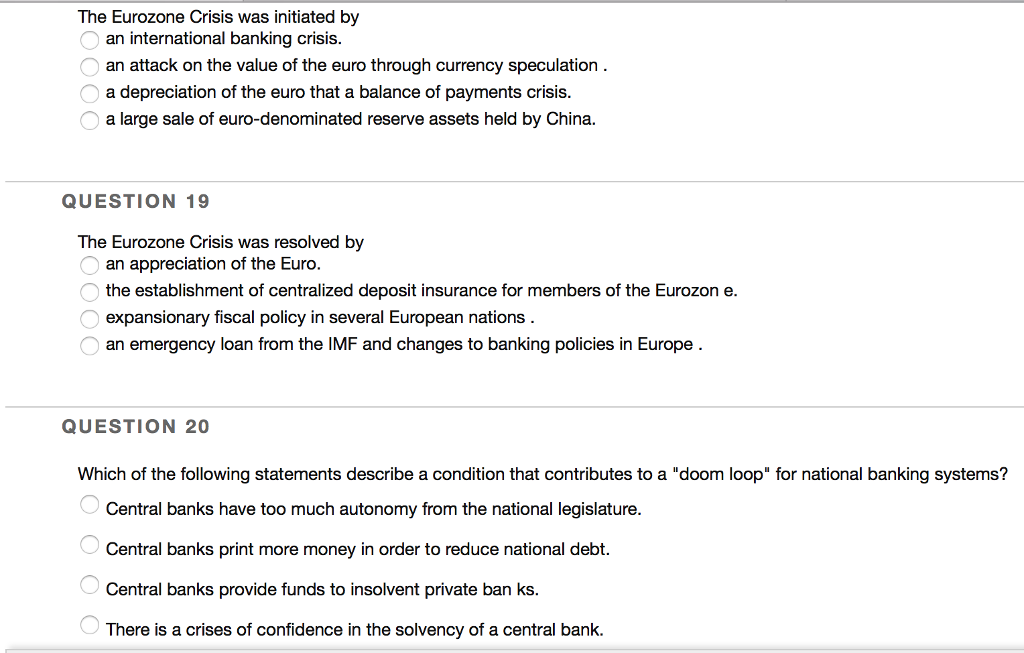 Solved The Eurozone Crisis Was Initiated By An Internatio
