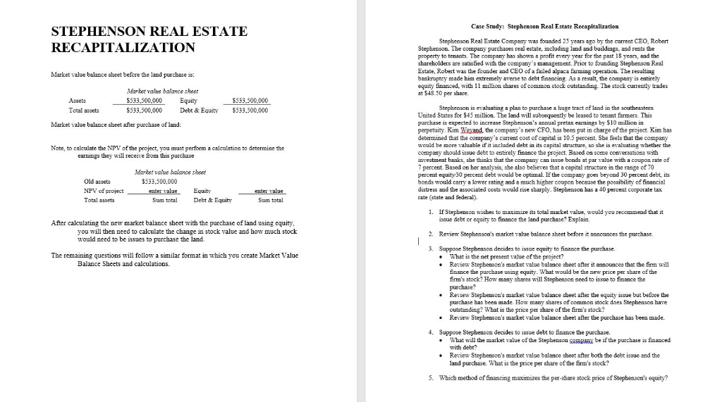 Stephenson real estate recapitalization case study solution 07 picture