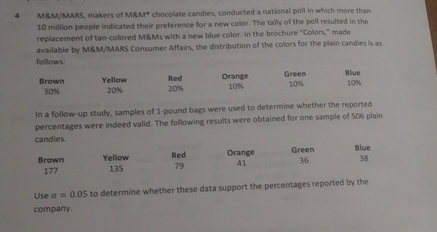 M&M/MARS, makers of M&M chocolate candies, conducted a natio