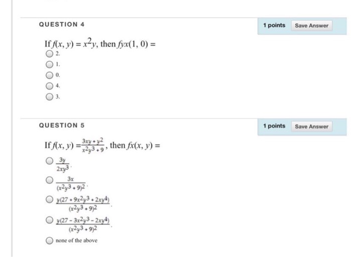 Solved If F X Y X 2 Y Then Fyx 1 0 2 1 0 4 Chegg Com