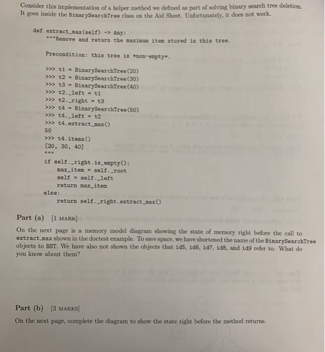 Consider this implementation of a helper method we defined as part of solving binary search tree deletion. It goes inside the