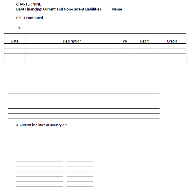 CHAPTER nine debt financing: current and non-current liabilities p 9-1 continued h. name pr debit date description 3. current