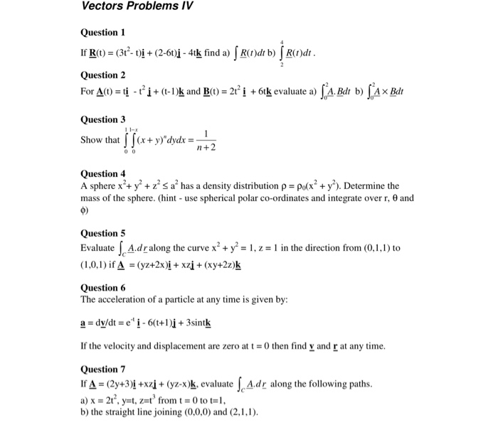 Solved Vectors Problems Iv Question1 Question2 Fon A T Chegg Com