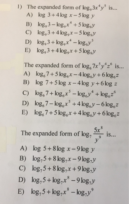 Solved 1 The Expanded Form Of Log 3x Y Is A Log 3 4 Log Chegg Com