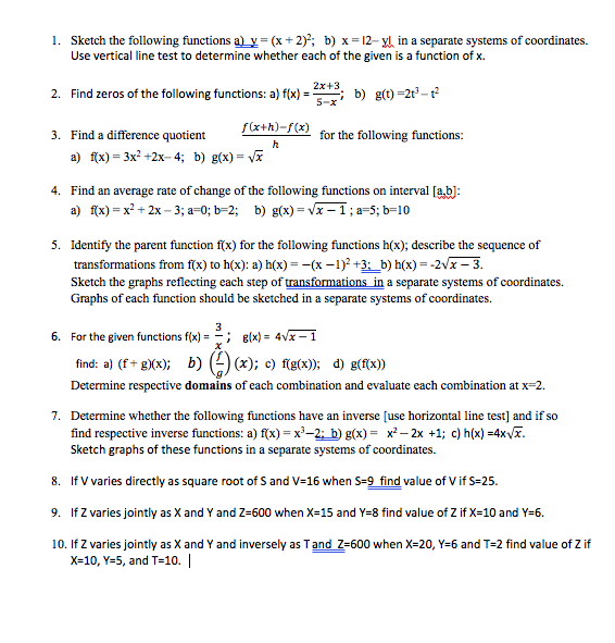 Solved 1 Sketch The Following Functions A Y X 2 2 B Chegg Com