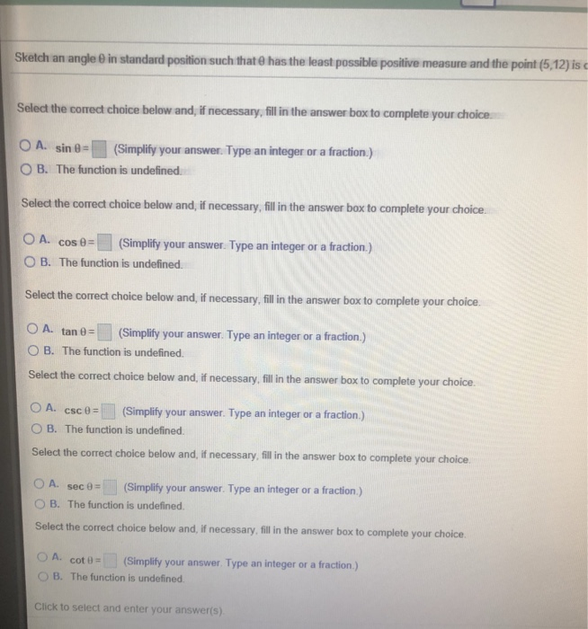 Solved Sketch An Angle Theta In Standard Position Such Th