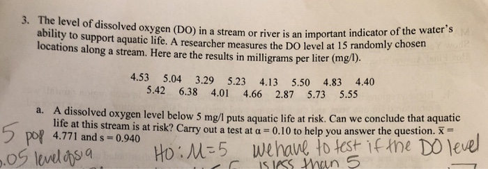 Solved The mean amount of dissolved oxygen in a stream is