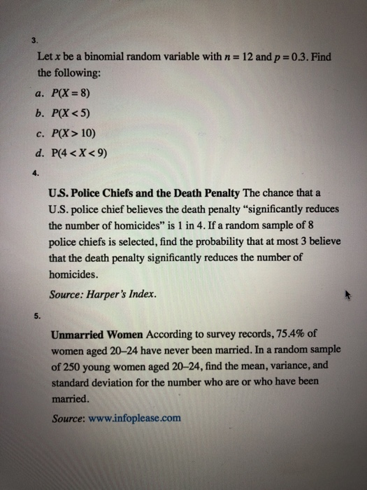 Solved 3 Let X Be A Binomial Random Variable With N 12 A Chegg Com