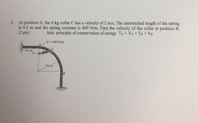 Solved 3 At Position A The 4 Kg Collar C Has A Velocity Chegg Com