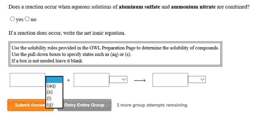 Solved Does A Reaction Occur When Aqueous Solutions Of Al