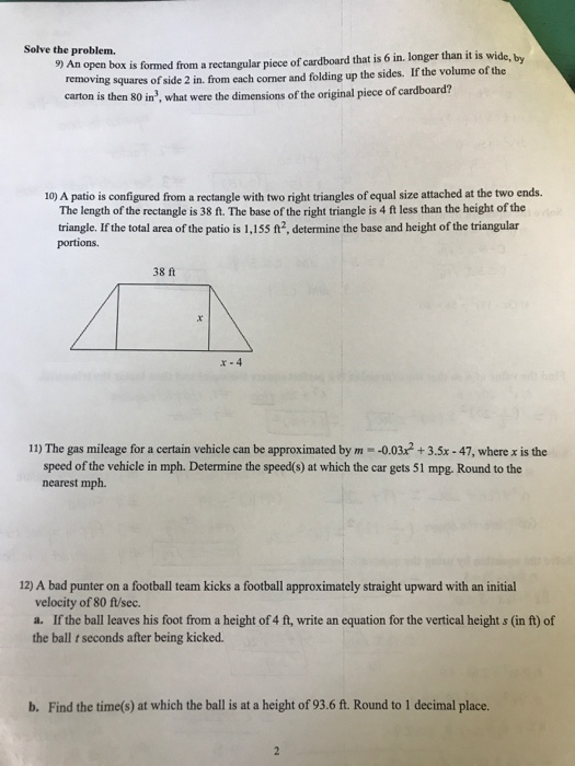Solved: Solve The Problem. 9) An Open Box Is Formed From A ... Solved: Solve The Problem. 9) An Open Box Is Formed From A ...