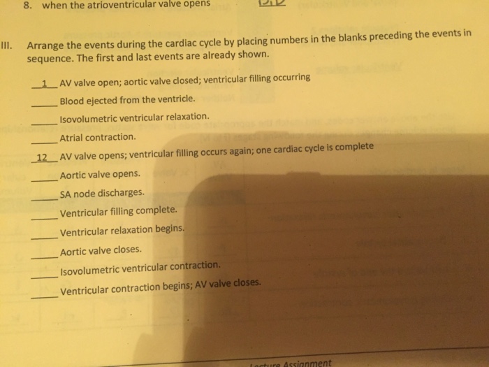 Solved 8 When The Atrioventricular Valve Opens Iii Arra Chegg Com
