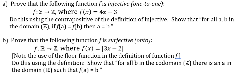 Solved A Prove That The Following Function Fis Injective