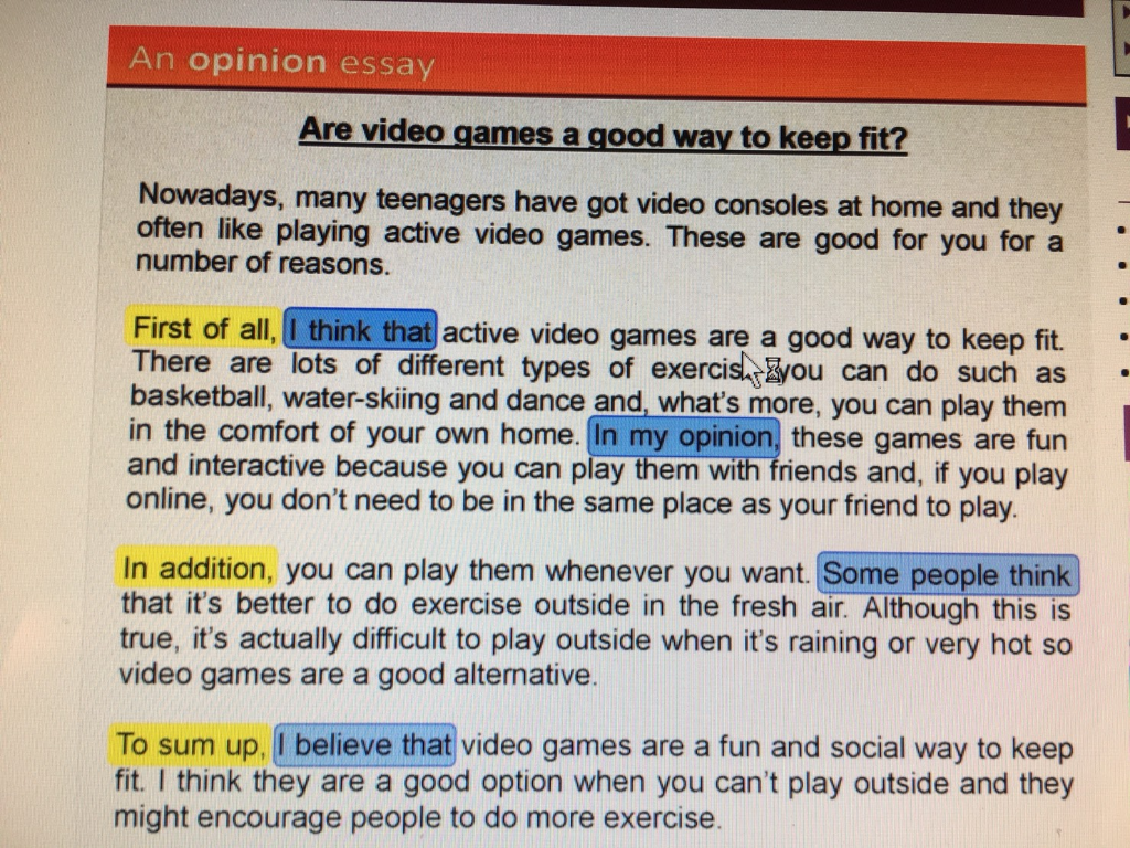 Solved An Opinion Essay Are Video Games A Good Way To Kee Chegg Com