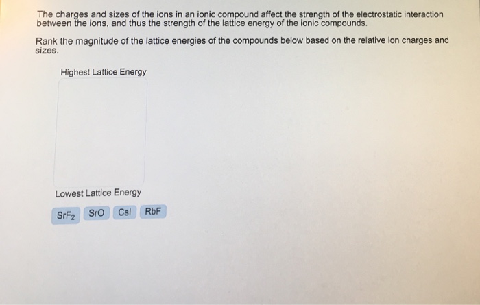 Solved The Charges And Sizes Of The Ions In An Ionic Comp