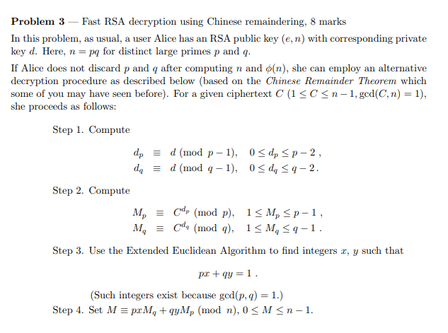 Solved Prove That If The Above Procedure Decrypts Correct Chegg Com