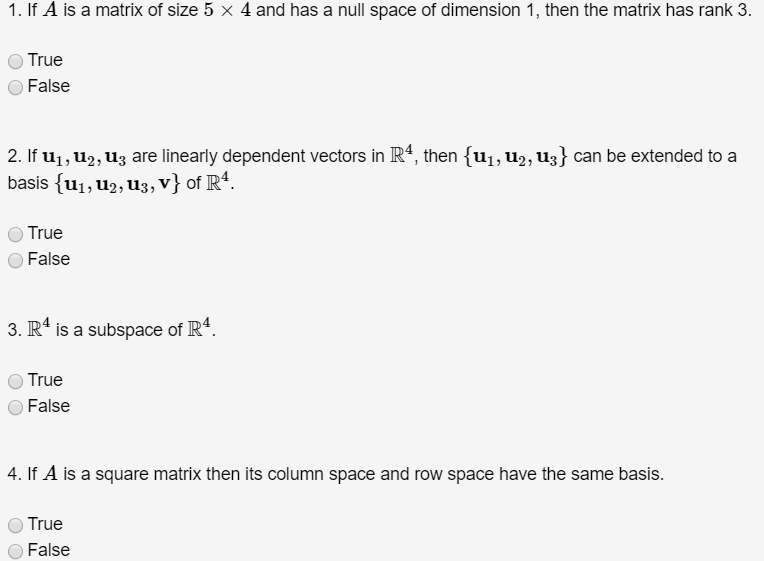Solved 1 If A Is A Matrix Of Size 5 X 4 And Has A Null S Chegg Com