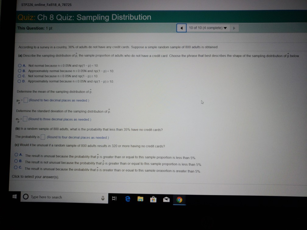 STP226 8 Online ... Quiz: Ch Samp Quiz: A 78725 Solved: Fall18