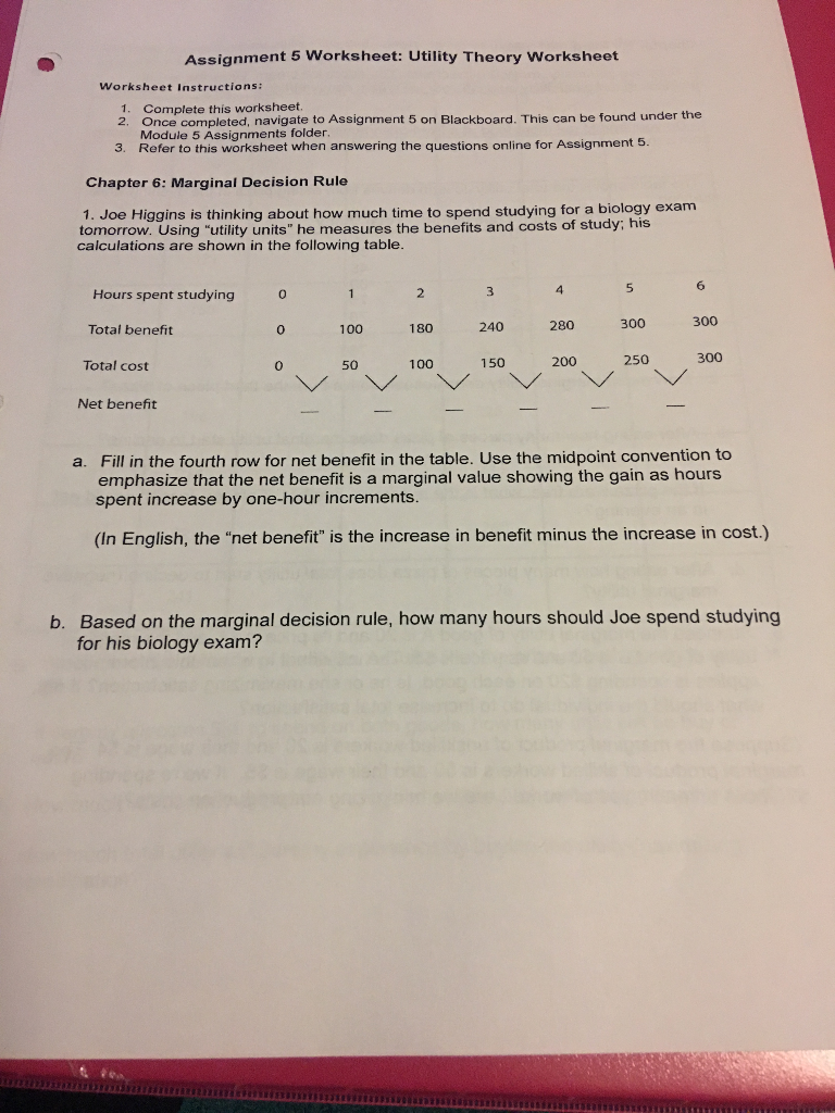 W 5 Solved: Worksheet: Worksheet Theory Utility Assignment ...