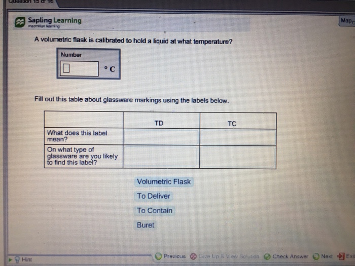 Solved A Volumetric Flask Is Calibrated To Hold A Liquid