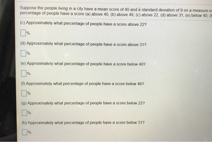 Solved Suppose The People Living In A City Have A Mean Sc Chegg Com