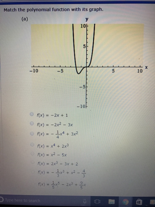 Match The Polynomial Function With Its Graph F X Chegg Com