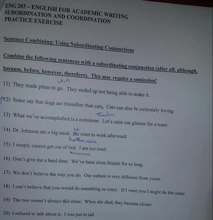 Eng 3 English For Academic Writing Subordination Chegg Com