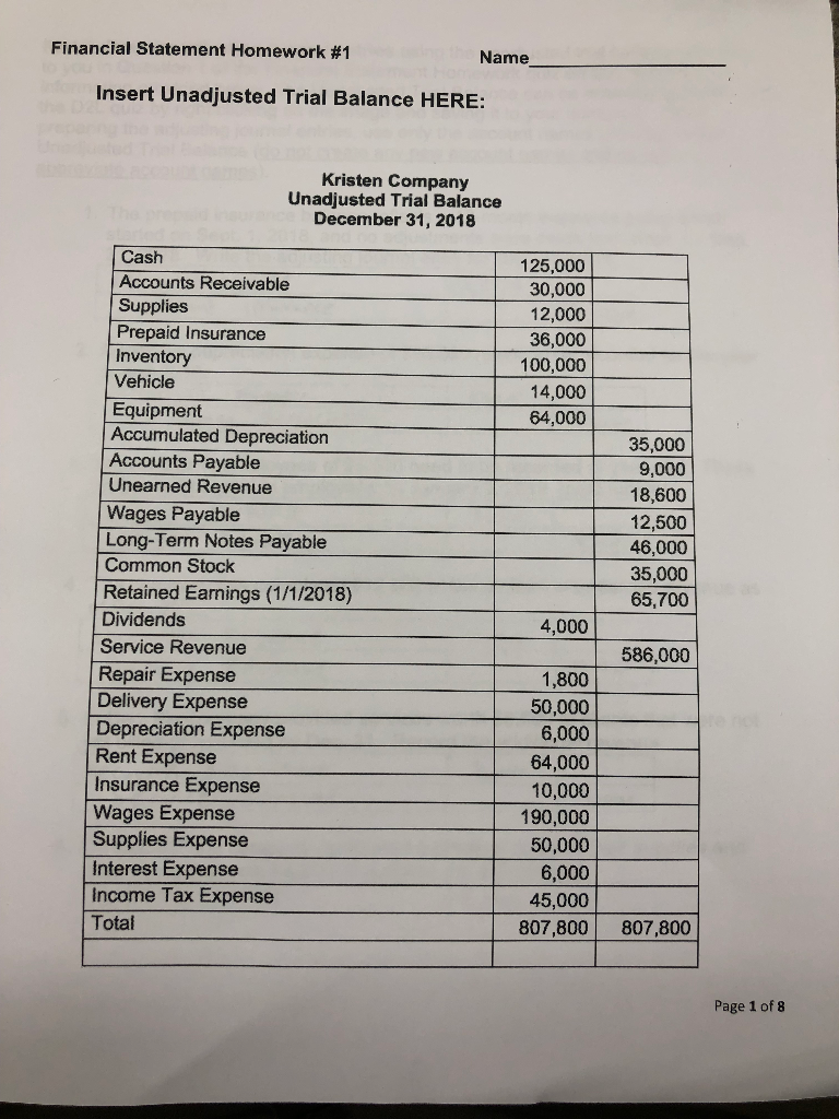 Financial statement homework image