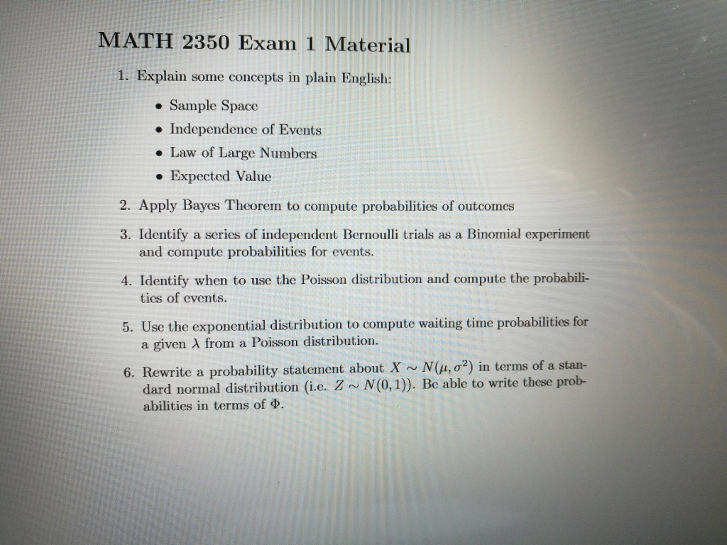 2350 Some Concepts Explain 1. MATH ... 1 Material Solved: Exam