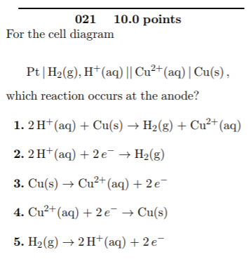 Solved 021 10 0 Points For The Cell Diagram Pt H2 G H A Chegg Com