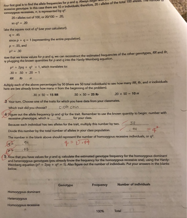 Solved Our First Goal Is To Find The Allele Frequencies F Chegg Com