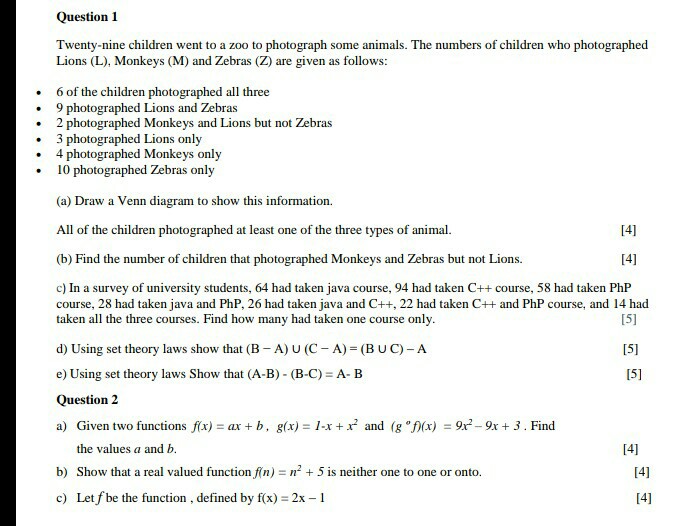 Solved Question 1 Twenty Nine Children Went To A Zoo To P Chegg Com