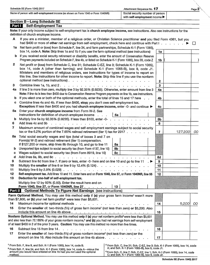 Need Help With Schedule Se Form 1040 Federal Tax Cheggcom