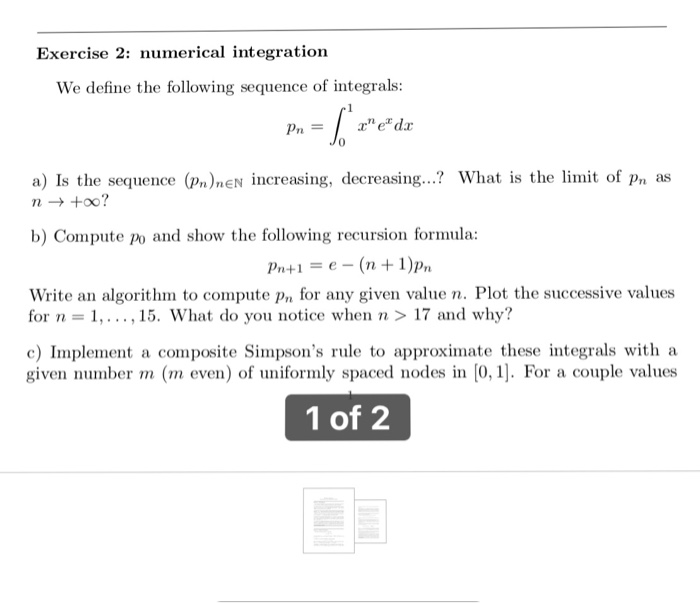 Solved Exercise 2 Numerical Integration We Define The Fo Chegg Com