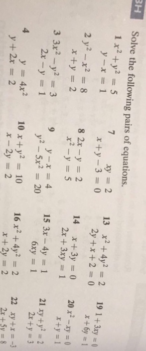 Solve The Following Pairs Of Equations 1x2 Y2 5 Chegg Com