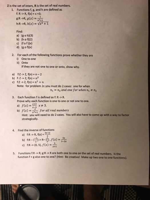 Solved Z Set Inters R Set Real Numbers Functions F G H Defined F R R F X X 3 1 R2 1 X Vx2 1 Find Q