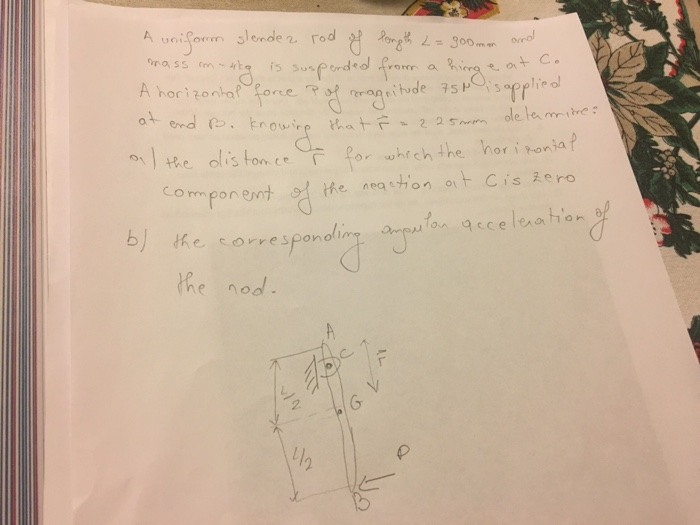 Solved A unitom rod AB of length L=900 mm and mass 4 kg is