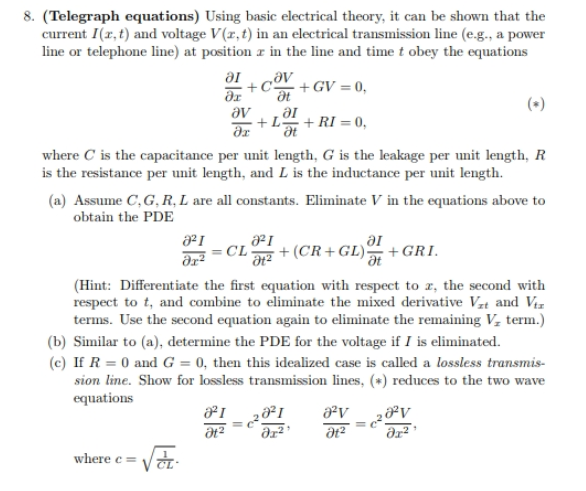Solved 8 Telegraph Equations Using Basic Electrical Th Chegg Com