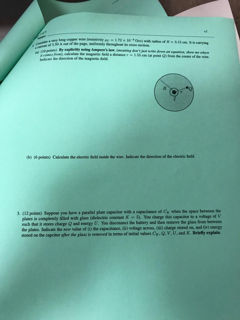 Solved Vl Very Long Copper Wire Resistivity Po 1 72 X 10 Chegg Com