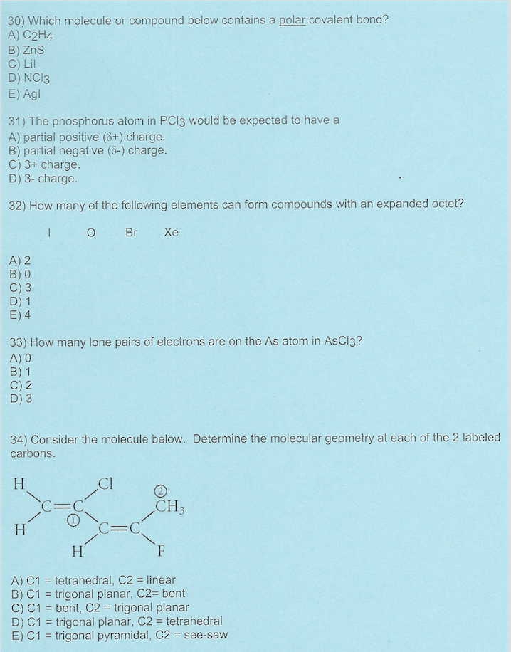 30 Which Molecule Or Pound Below Contains A Polar Chegg 