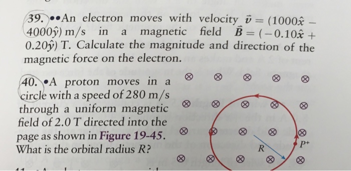 Solved 39 An Electron Moves With Velocity U 1000 4 Chegg Com