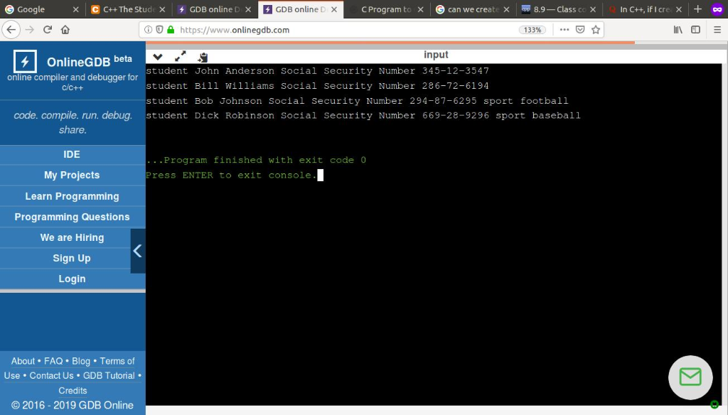 Solved C Student Class Defines Strings Studname Studssn Protected Data Members Constructor Argume Q37965969