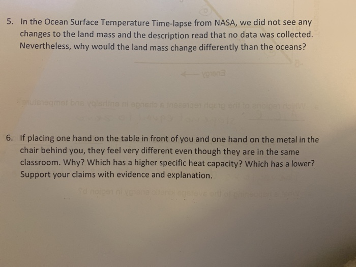 Solved 5 In The Ocean Surface Temperature Time Lapse Fro