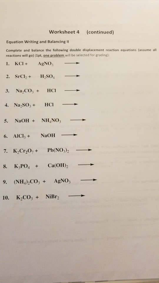 Solved Worksheet 4 Continued Equation Writing And Balan Chegg Com